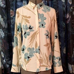 NWT H&M Ivory Floral-print Blouse XXS